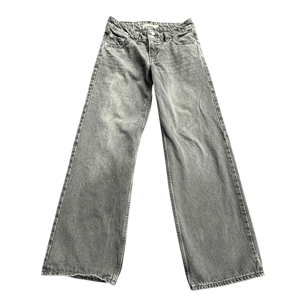 Levi Jeans Womens 26 Superlow Wide Leg Gray Black Low Rise Y2K Baggy Denim Edgy